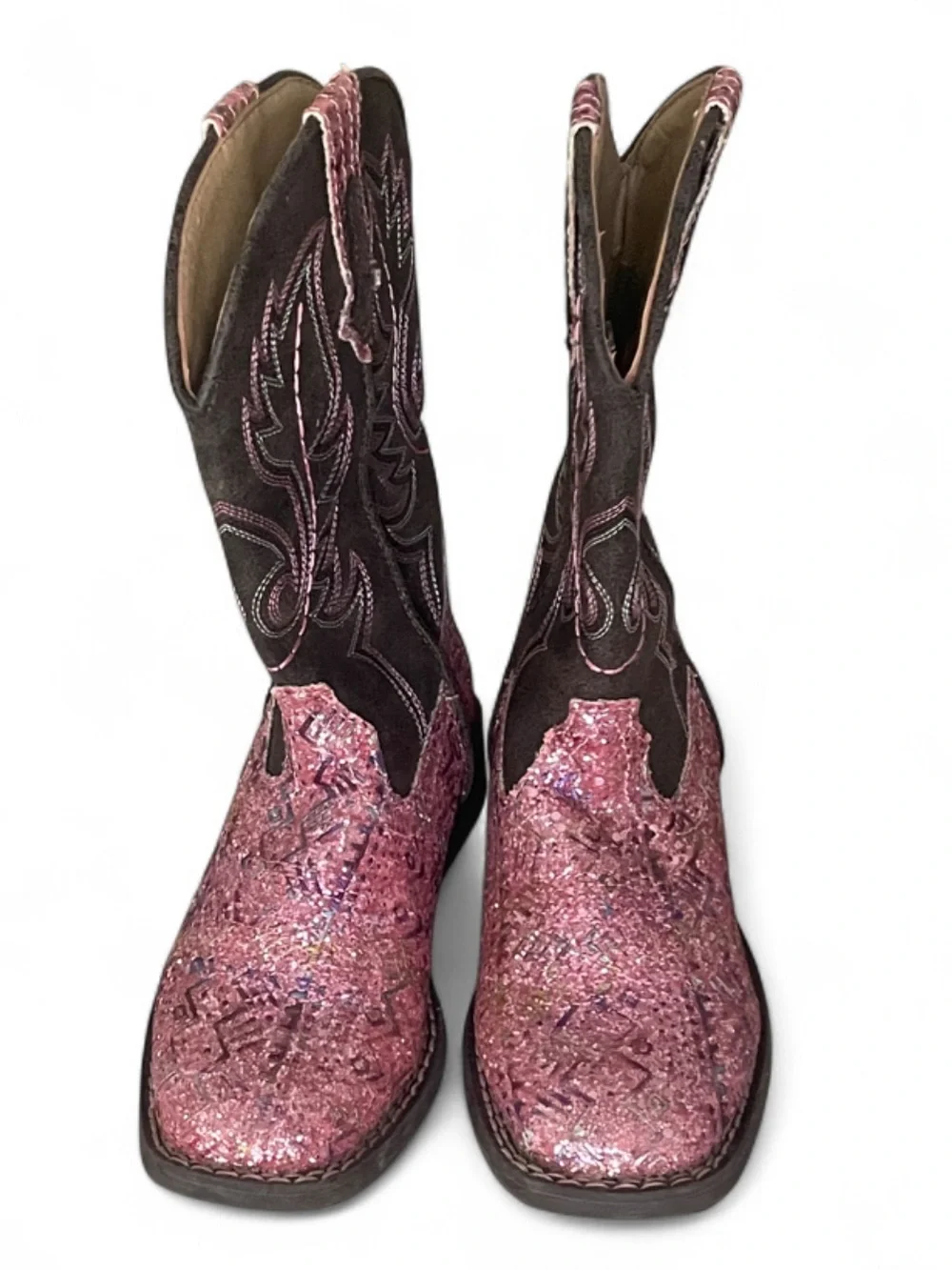 Roper Pink Glitter Cowgirl Boots with Aztec print